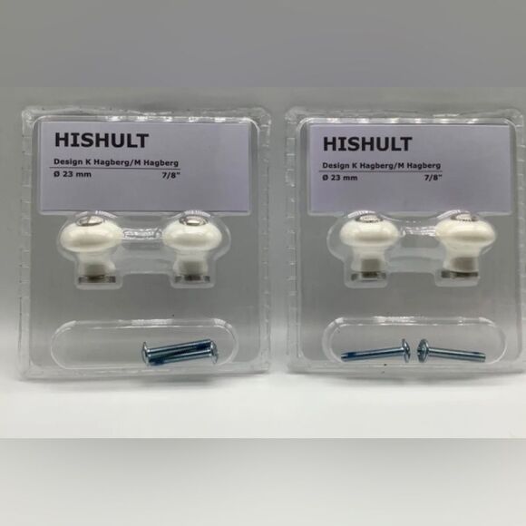 Set of 2 - IKEA HISHULT Retro White Porcelain Pack of 2 Drawer Knobs 23 mm 7/8" - Picture 1 of 5